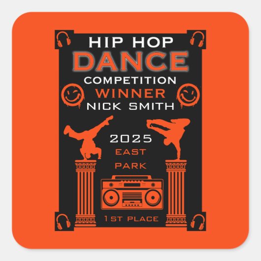 Hiphop danswedstrijd vierkante sticker (Voorkant)