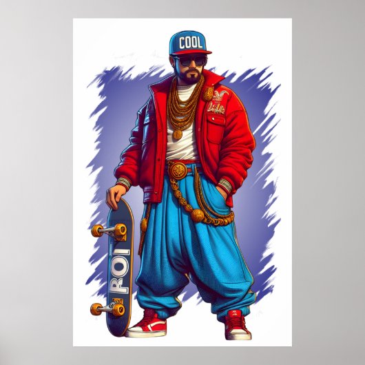 Hiphoper Guy met Skateboard Poster (Voorkant)