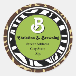 Hippe en chique dierenprint adreslabel: groen ronde sticker