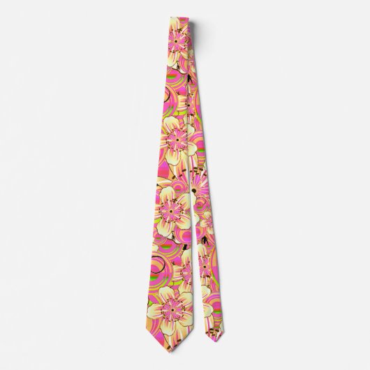 hippe roze bloempatroon stropdas (Voorkant)