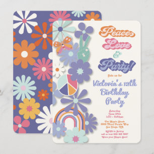 Hippie 1960's 'Peace Love & Party Birthday' uit 19 Kaart
