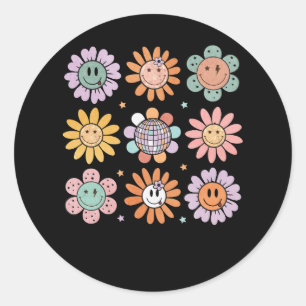 Hippie 60s 70s Smile Gezicht Flower Groovy CH Ronde Sticker