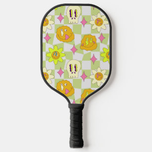 Hippie 70s Gekke Glimlach Psychedelische Trippy Pickleball Paddle