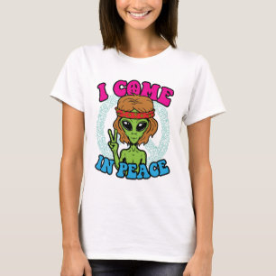 Hippie Alien ik kom in vredestippy vredesbord T-shirt