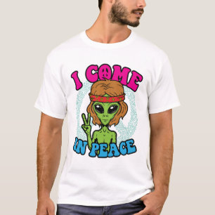 Hippie Alien ik kom in vredestippy vredesbord T-shirt