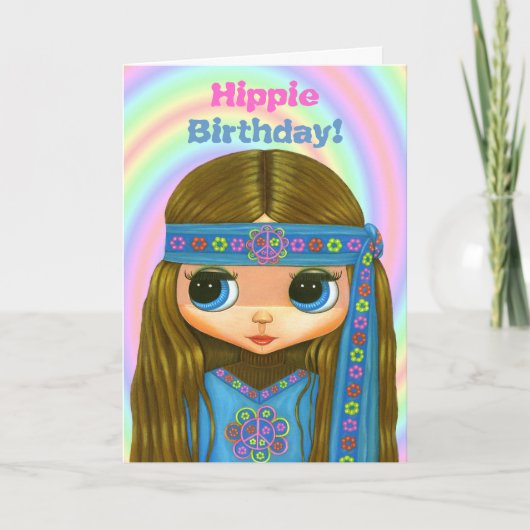 Hippie Anniversaire ! Carte de poupée fille Hippie (Devant)