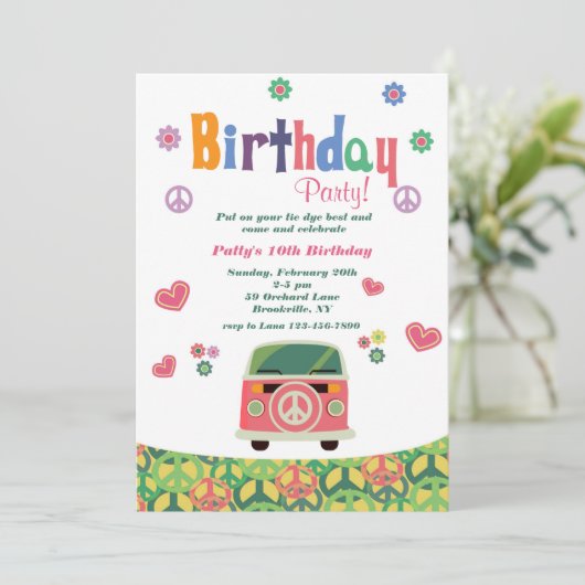 Hippie Anniversaire Fête Invitation (Debout devant)
