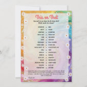 Hippie Anniversaire Fête Invitation et jeu (Dos)