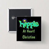 Hippie at Heart Turquoise Art Black Name Badge (Devant & derrière)
