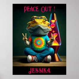 Hippie Bearded Dragon Peace Retro Custom  Poster