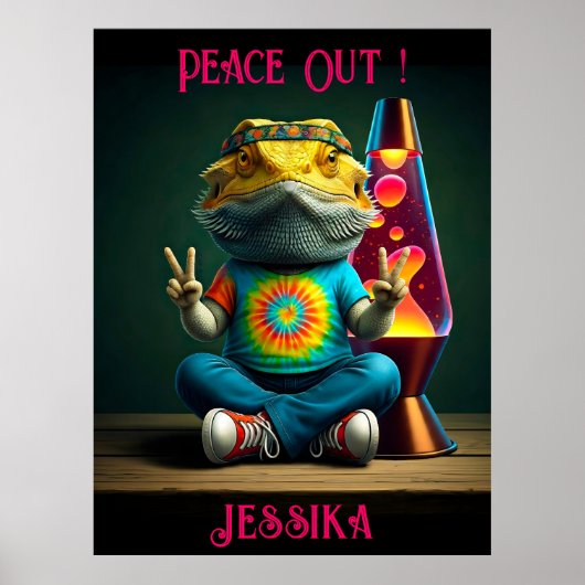 Hippie Bearded Dragon Peace Retro Custom  Poster (Voorkant)