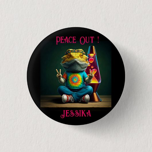 Hippie Bearded Dragon Peace Retro Custom  Ronde Button 3,2 Cm (Voorkant)