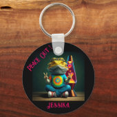 Hippie Bearded Dragon Peace Retro Custom  Sleutelhanger (Voorkant)