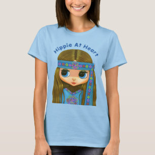 Hippie bij Heart Cute Big Eye Blue Hippie Chick T-shirt