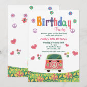 Hippie Birthday Party Invitation Kaart (Voorkant / Achterkant)