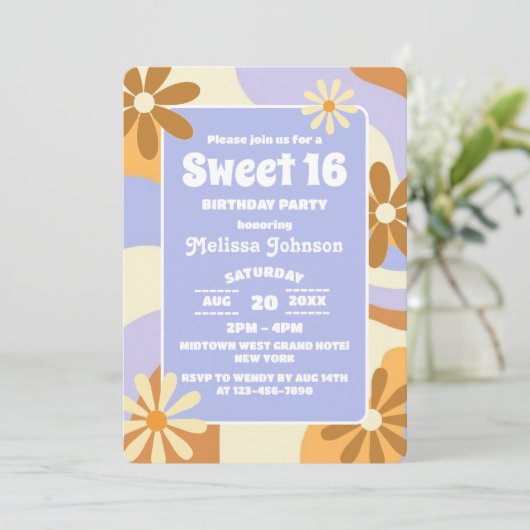 Hippie Bloem Retro Groovy Funky Kleurrijk Zoet 16 Kaart (Staand voorkant)