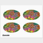 Hippie Bloemen Ontwerp Ovale Sticker (Vel)