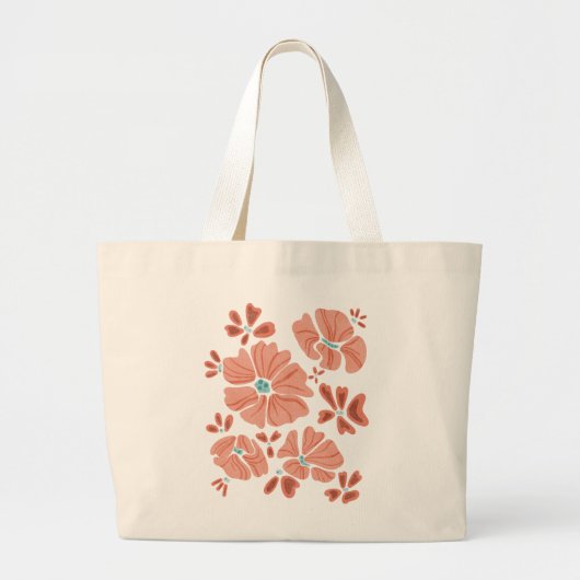 Hippie Blooms: Abstracte Red Flower Power kunstwer Grote Tote Bag (Voorkant)
