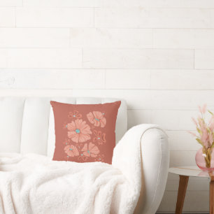 Hippie Blooms: Abstracte Red Flower Power kunstwer Kussen