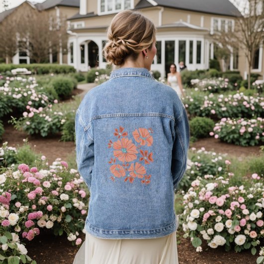 Hippie Blooms: Abstracte rode bloemkracht Denim Jacket (Huwelijk Achterkant)