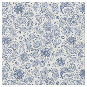 Hippie Blue Floral Pattern Fabric Stof
