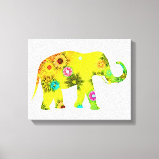 Hippie Bohemian Bloemenolifant Canvas Afdruk (Voorkant)