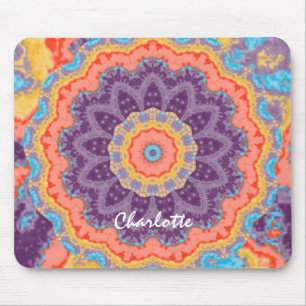 Hippie Bohemian Floral Mandala Colorful Paarse Mix Muismat
