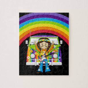 Hippie Boy met Guitar & Camper Van Legpuzzel