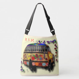 Hippie-bus en -zonnebloem crossbody tas