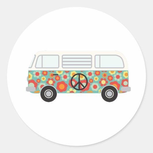 Hippie Bus Ronde Sticker (Voorkant)