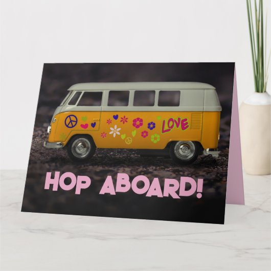 HIPPIE BUS VAN FUNNY GREETING BIRTHDAY KAART (Voorkant)