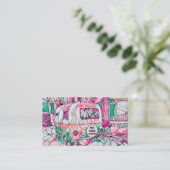 Hippie Camper Pink Green Glamping Visitekaartje (Staand voorkant)