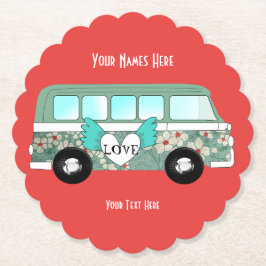 Hippie Camper Van Love Heart Fun Romantic Kartonnen Onderzetters