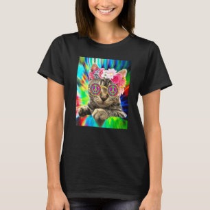 Hippie Cat Groovy Tie Dye Peace Sign Festival T-shirt