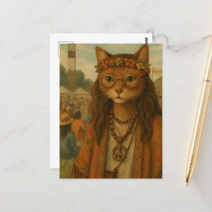 Hippie Cat op een muziekfestival Briefkaart