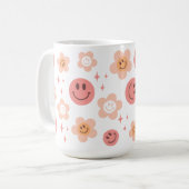 Hippie Checkerboard Smile Face 60s Pattern-Mok Koffiemok (Voorkant links)