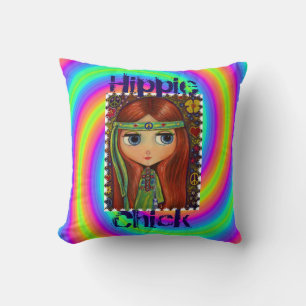 Hippie Chick 1960s Tie Dye Big Eye Doll Headband Kussen
