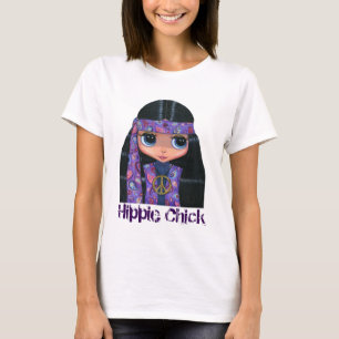 Hippie Chick in het Paarse vredesbord van 1960 T-shirt