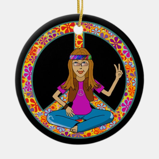 Hippie chick Peace Sign Ornament (Voorkant)