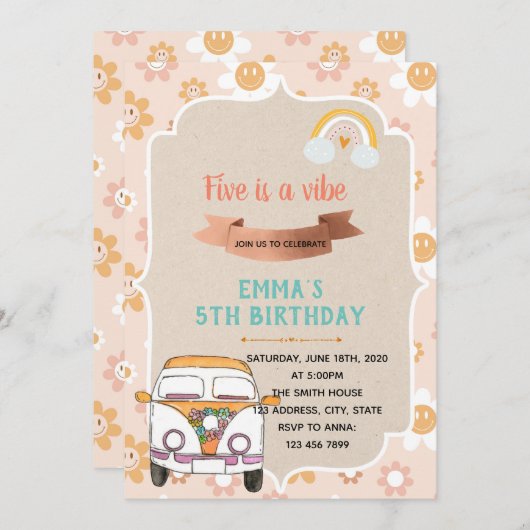 Hippie cinq est une invitation vibre (Devant / Derrière)