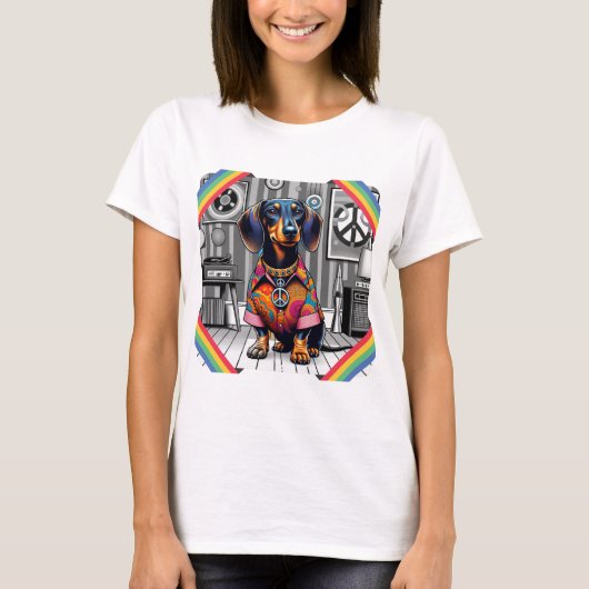 Hippie Dachshund T-shirt (Voorkant)