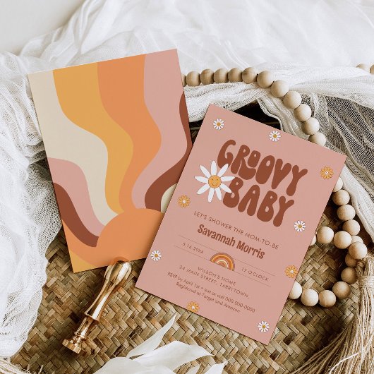 HIPPIE DAZE Groovy-Baby shower Kaart