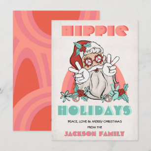 Hippie Feestdagen kerstrecro Santa Holiday Card Feestdagenkaart