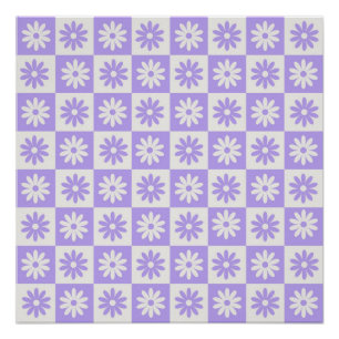 Hippie Flower Checkerboard Pattern Paars Perfect Poster