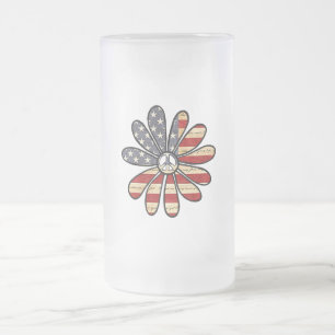 Hippie Flower Power Peace Sign Amerikaanse vlag Matglas Bierpul