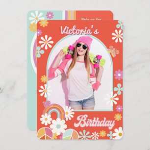 Hippie Flower Power Photo Afstuderen Invitation Kaart