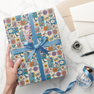 Hippie Folk Art Bloemenlappendeken met vogels Cadeaupapier