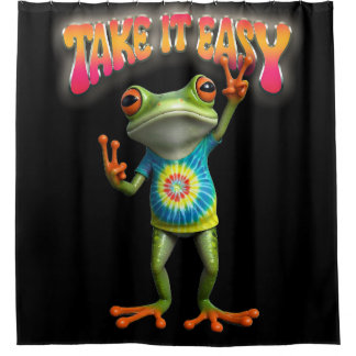Hippie Frog Take it Easy Fun Colorful Douchegordijn