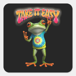 Hippie Frog Take it Easy Fun Colorful Vierkante Sticker