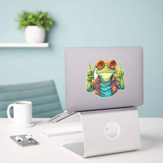 Hippie Frog Vredesbord Sticker (Laptop op bureau)